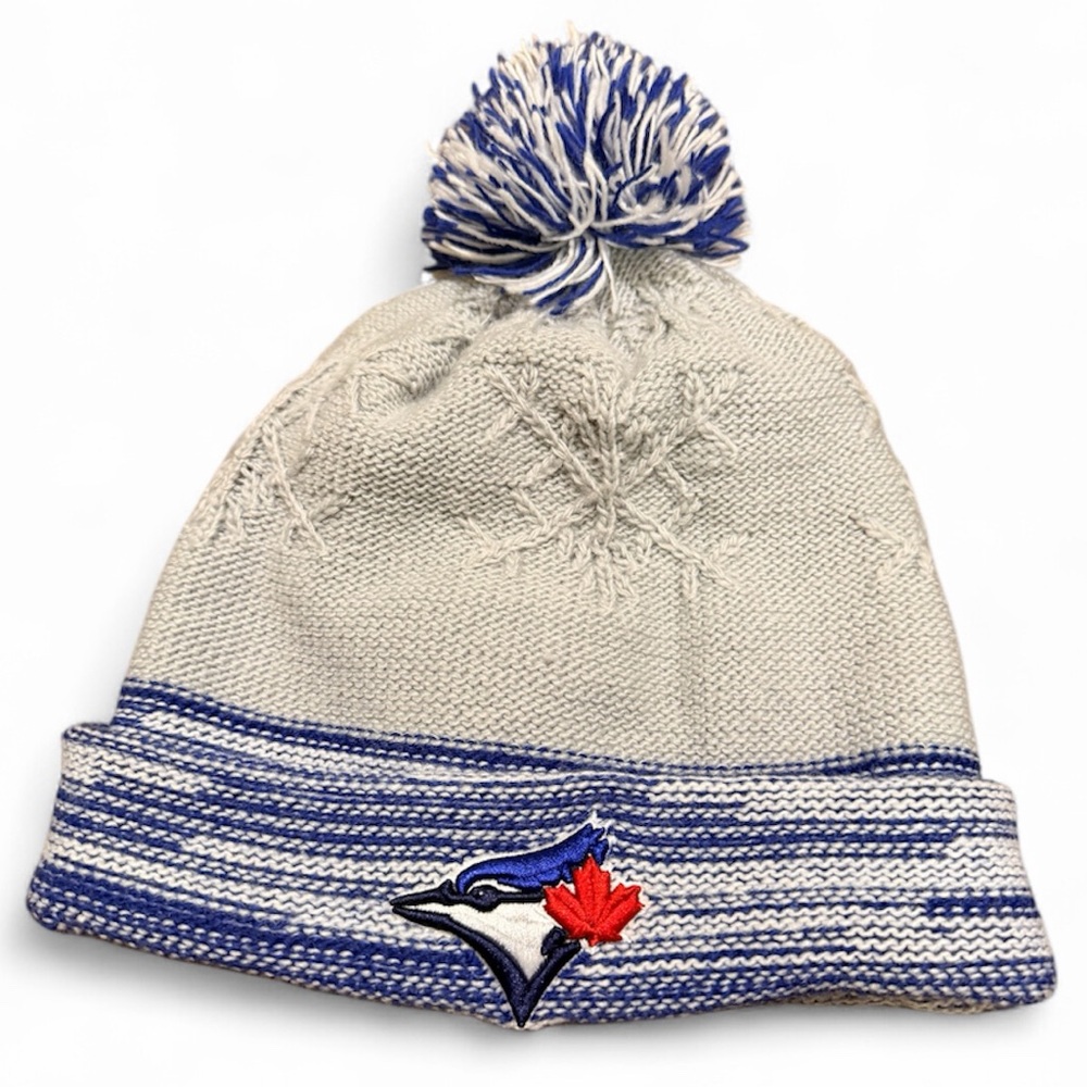 TORONTO BLUE JAYS New Era Official Pom Pom Winter Hat Women’s Grey One Size
